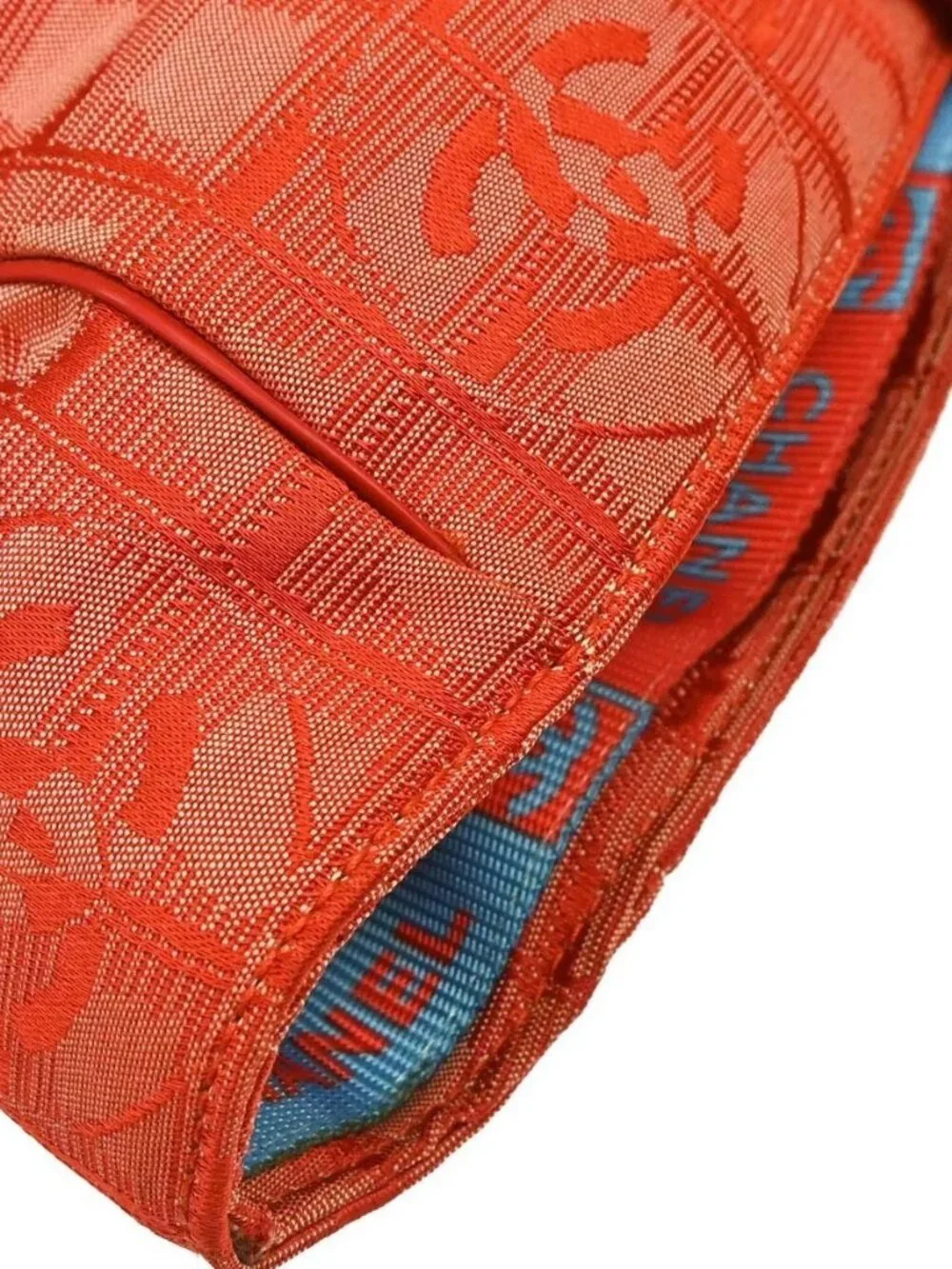 Chanel Red Jacquard Nylon Travel Line Tote Handbag 188853
